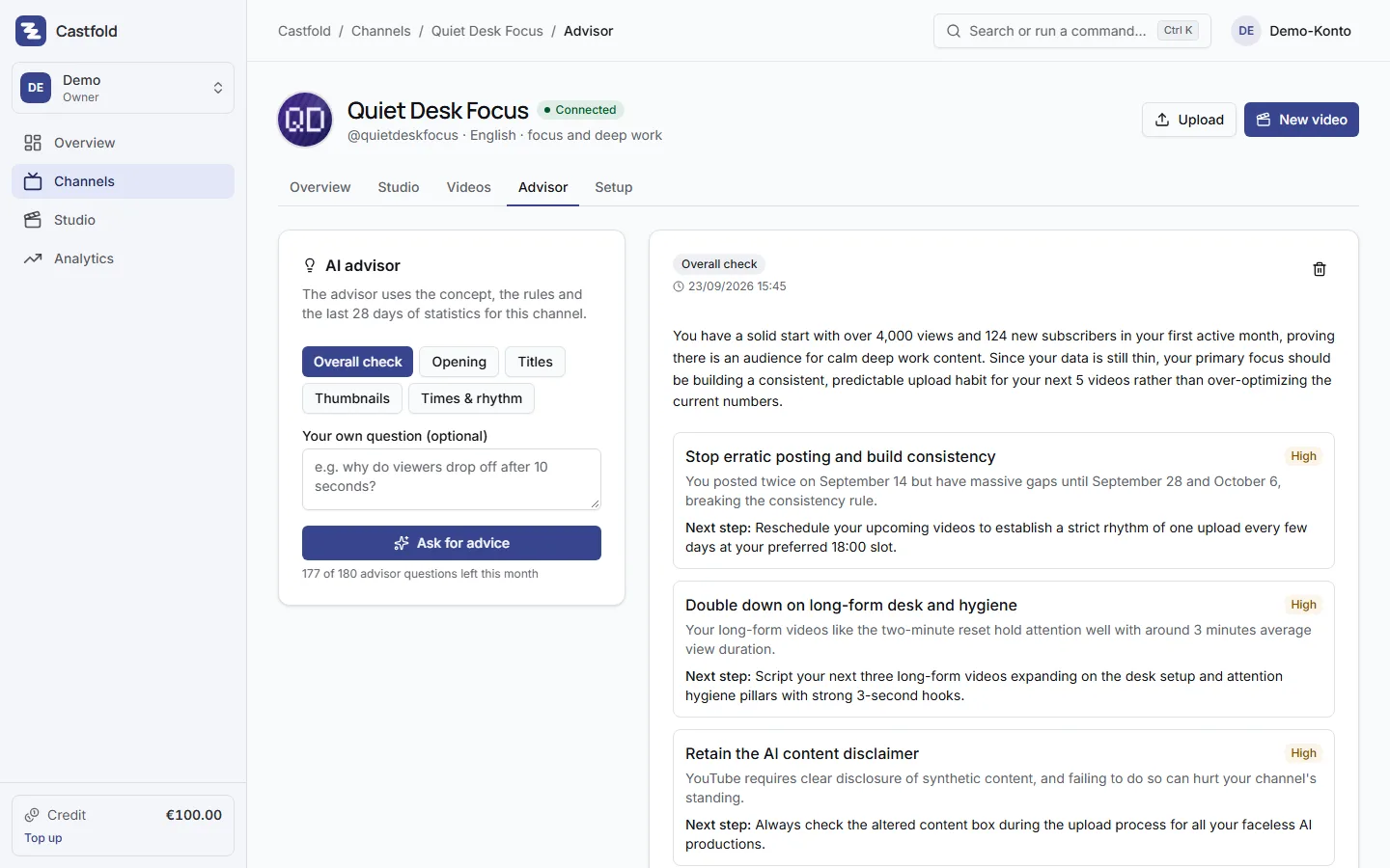 AI advisor with recommendations