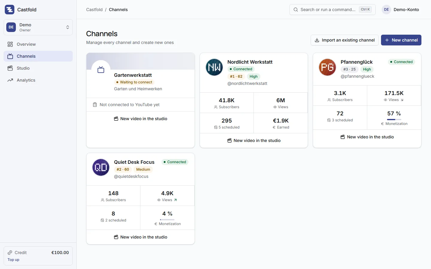 Channel overview with import