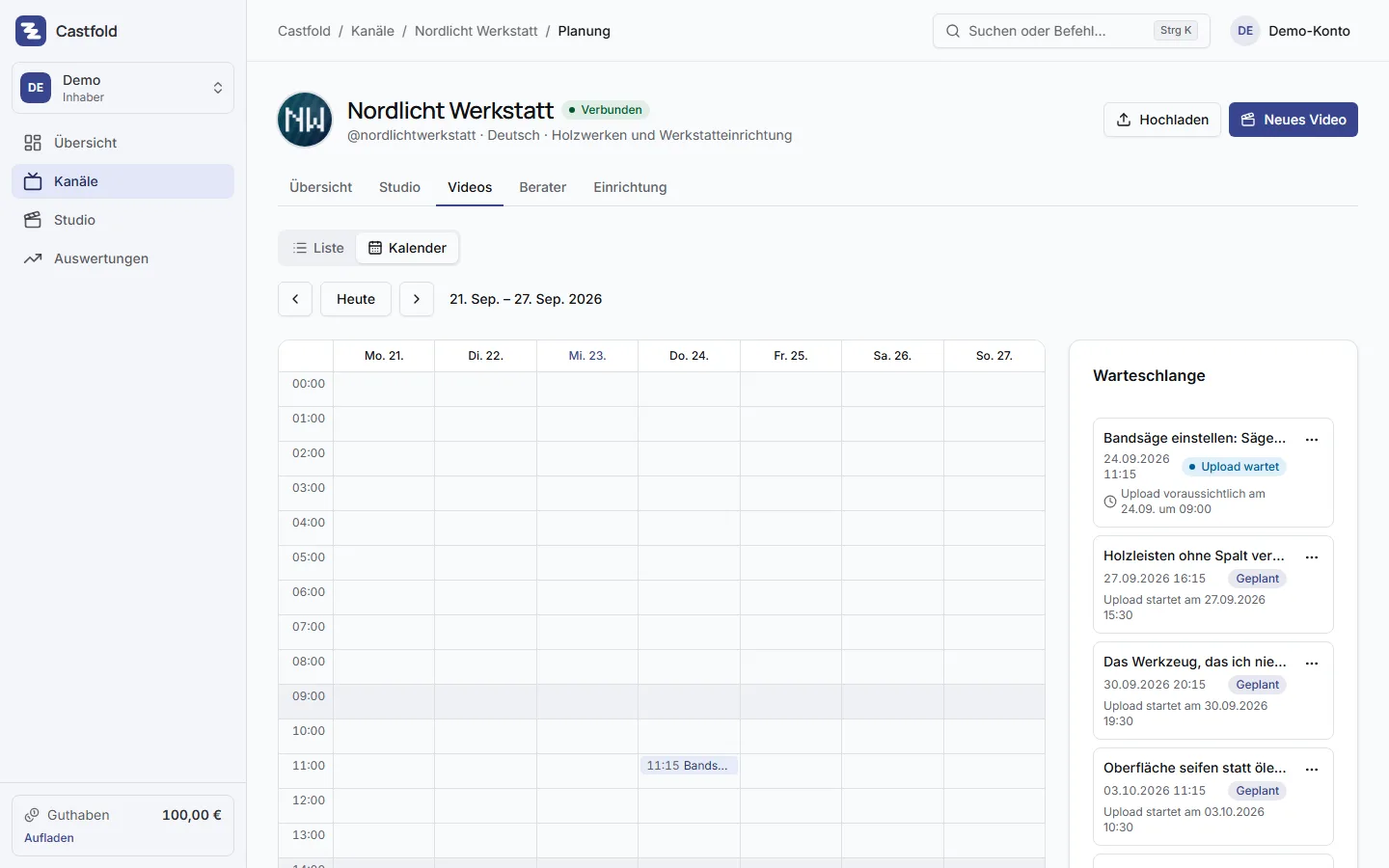 Wochenplan mit geplanten Uploads
